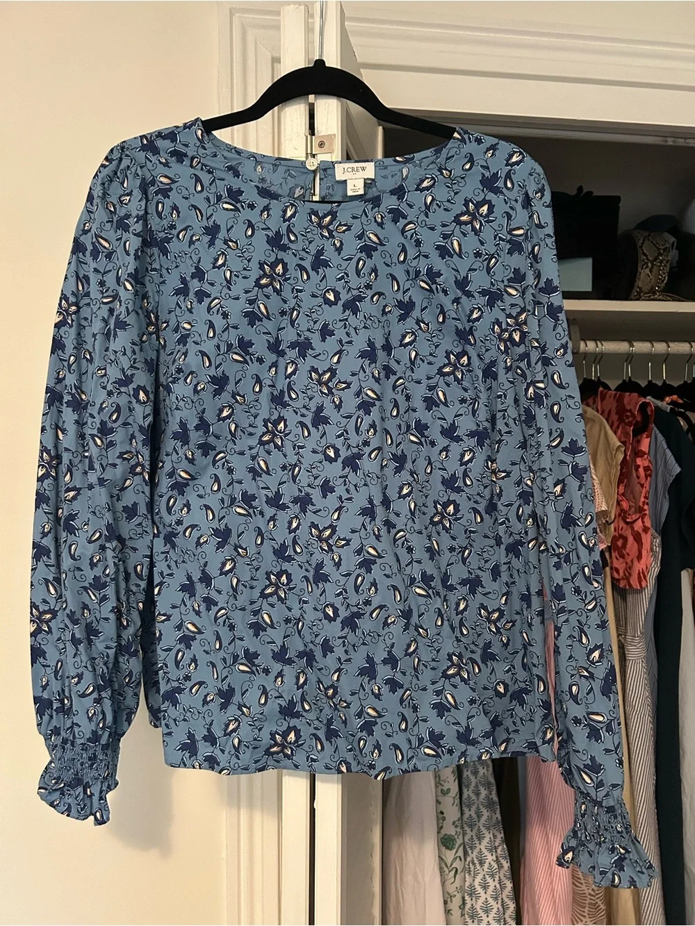 J. Crew Light Blue Floral Long-Sleeve Blouse